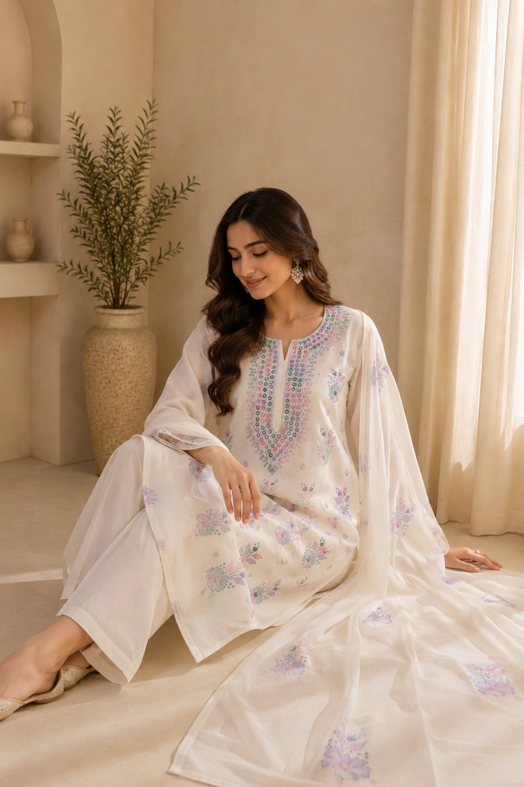Mahtab unstitched 3 piece hand embroidery Mirror-Work Lawn Suit