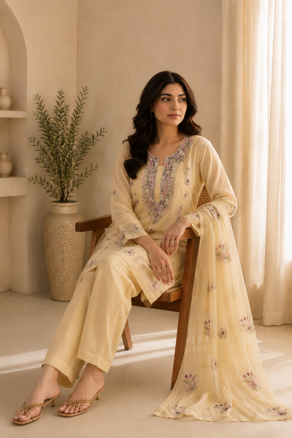3-Piece unstitched Lawn Suit hand Embroidered | Mirror work