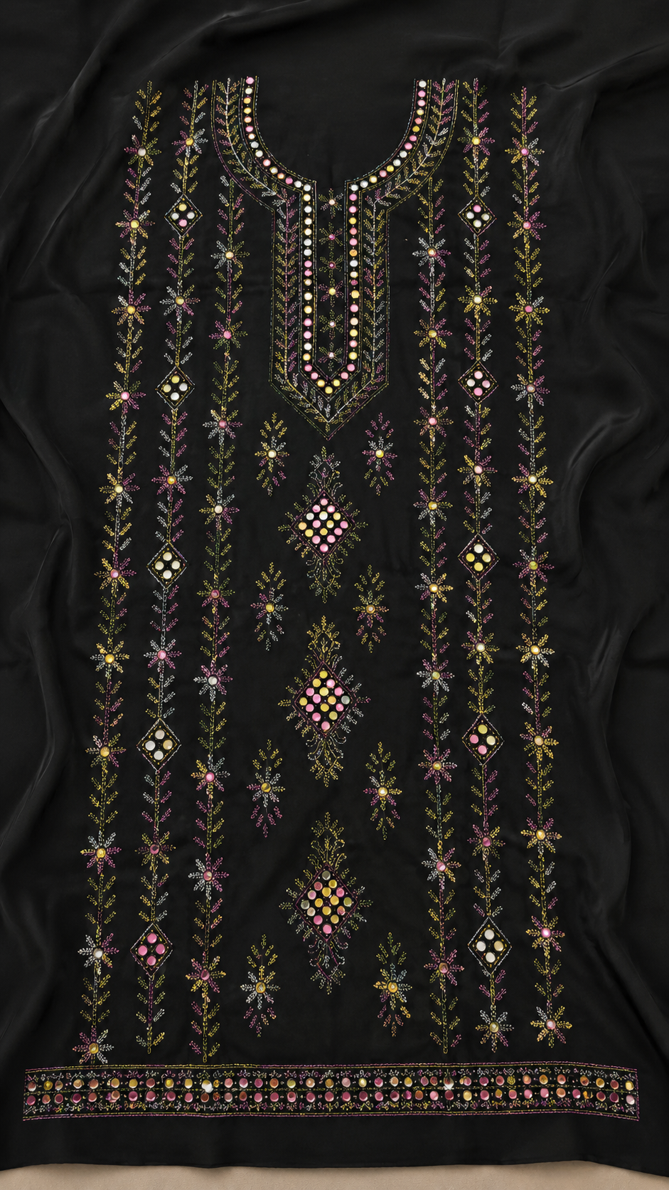 Noor-e-Shab 3-piece unstitched lawn suit. Hand embroidery | Mirror work