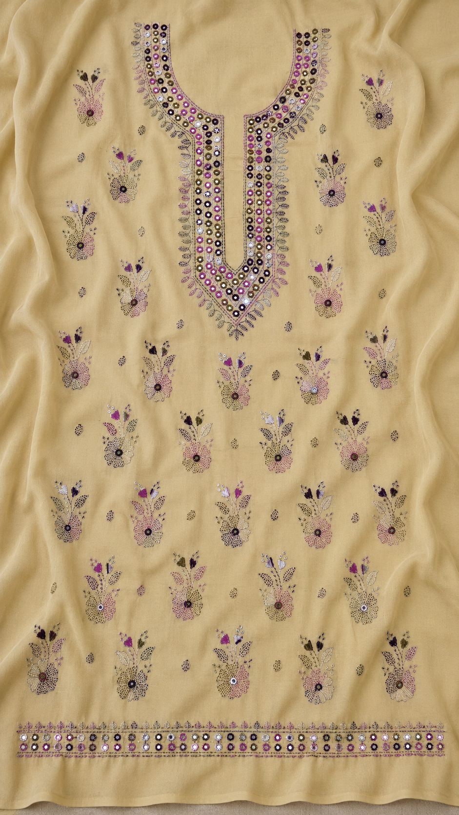3-Piece unstitched Lawn Suit hand Embroidered | Mirror work