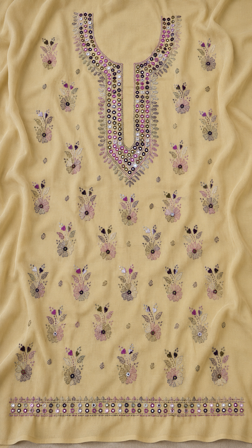 3-Piece unstitched Lawn Suit hand Embroidered | Mirror work
