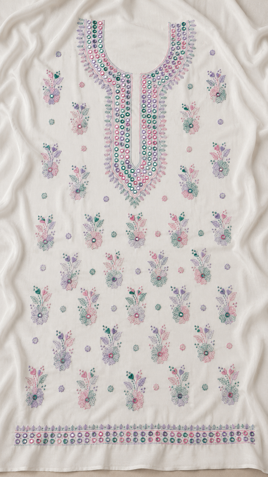 Mahtab unstitched 3 piece hand embroidery Mirror-Work Lawn Suit