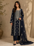 avy Blue Hand-Embroidered Mirror Work Unstitched 3-Piece Lawn Suit | Sheesha Gucchi