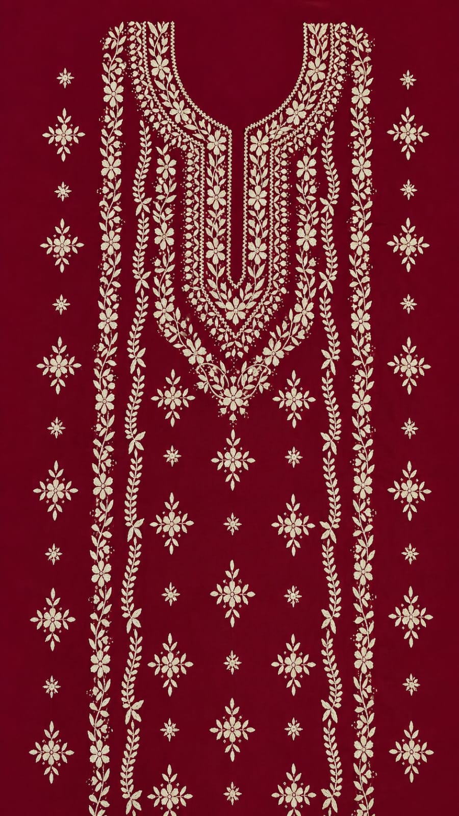 Maroon Hand-Embroidered Mirror Work Unstitched 3-Piece Lawn Suit | Sheesha Gucchi