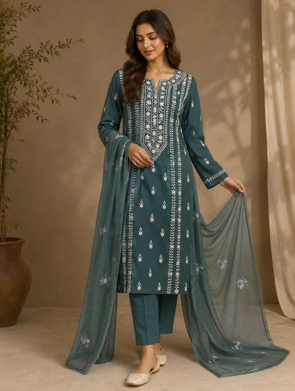 Sage Green Embroidered Unstitched 3-Piece Lawn Suit | Sheesha Gucchi