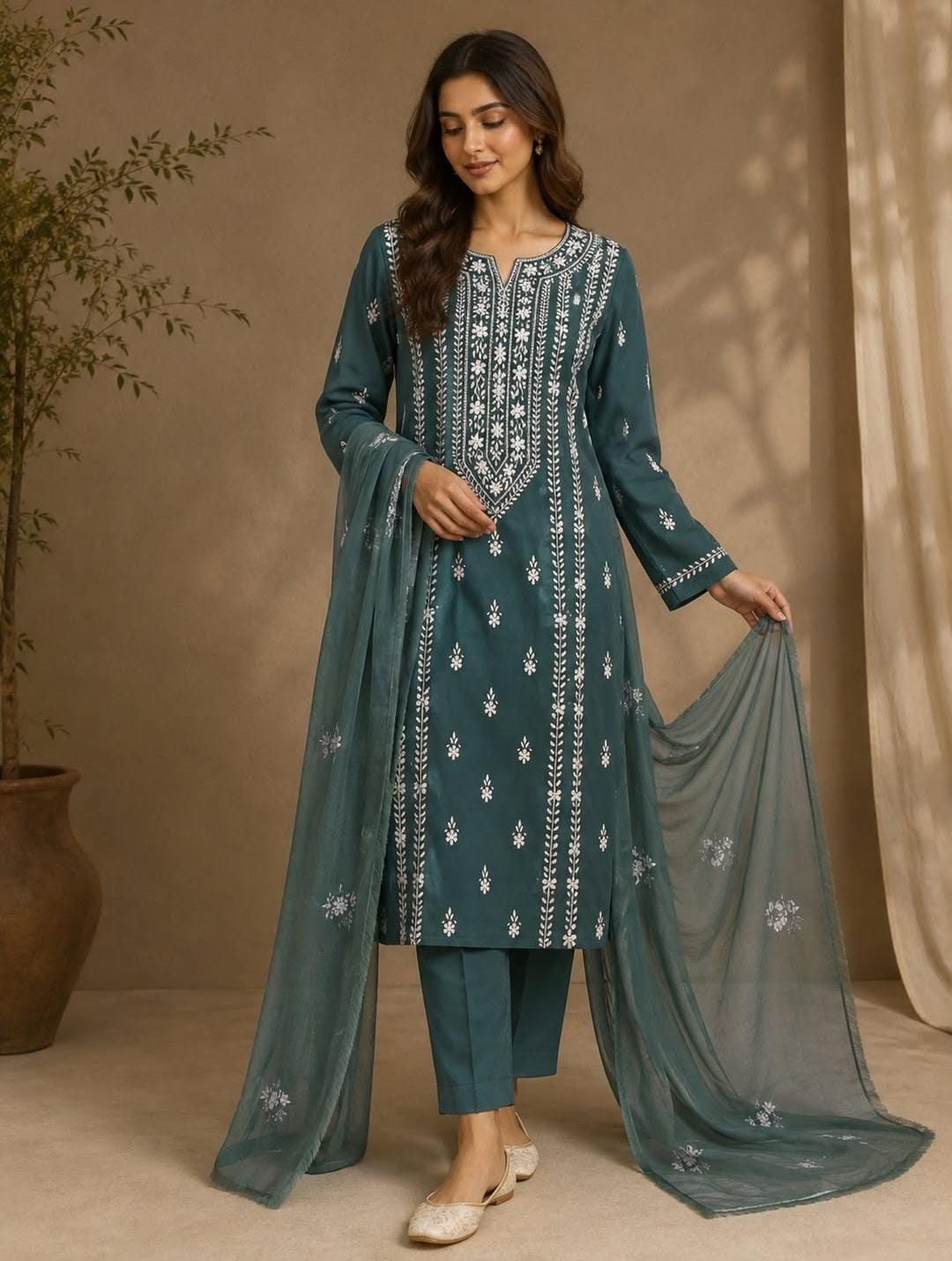 Sage Green Embroidered Unstitched 3-Piece Lawn Suit | Sheesha Gucchi