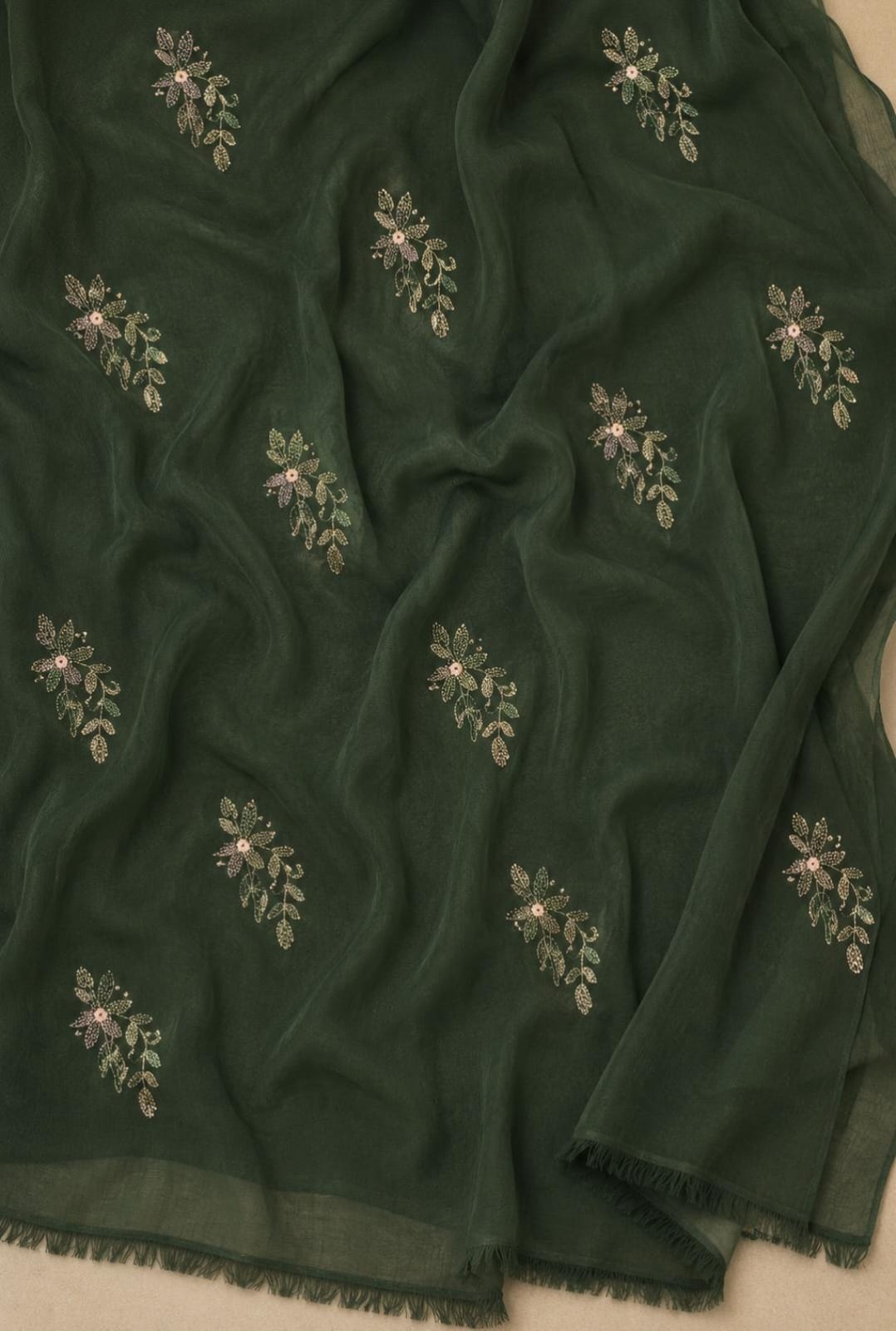 Deep Pine Green Hand-Embroidered Mirror Work Unstitched 3-Piece Lawn Suit | Sheesha Gucchi
