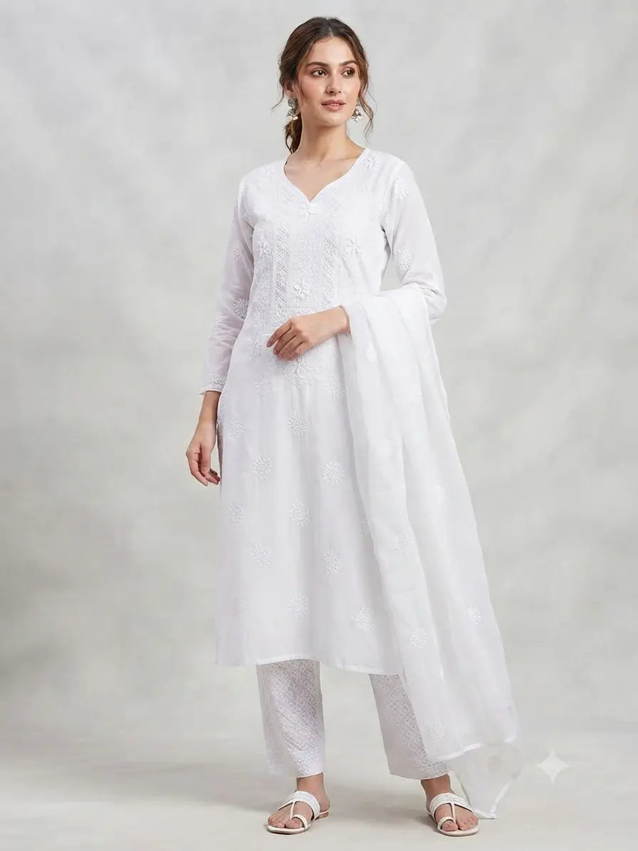 Ethereal Ivory 3-Piece Unstitched Hand-Embroidered Lawn Suit with Chiffon Dupatta