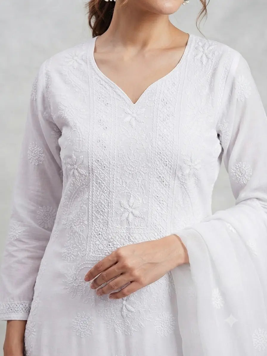 Ethereal Ivory 3-Piece Unstitched Hand-Embroidered Lawn Suit with Chiffon Dupatta
