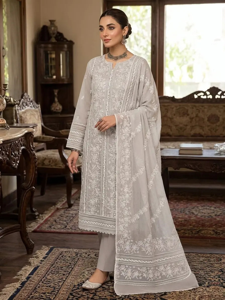 Option 2: Pearl Grey Chiffon 2-Piece Set | Hand Embroidery, Tarkashi & Mirror Detail