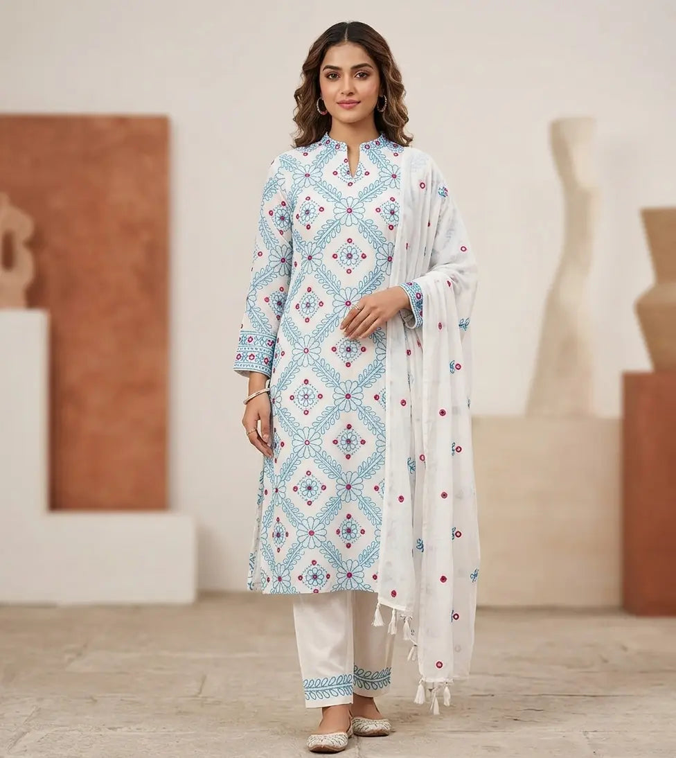 Sky Blue Georgette Mirror & Hand Thread