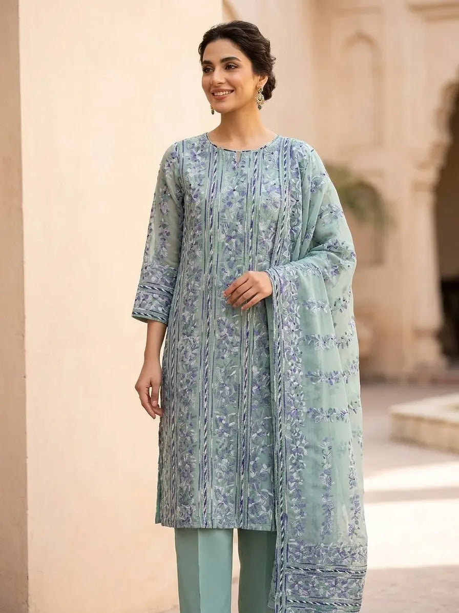 Feroza Mint Chiffon 2-Piece Unstitched suit
